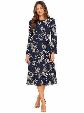 Vince Camuto size 8 Midi Dress - Navy with Cream Print